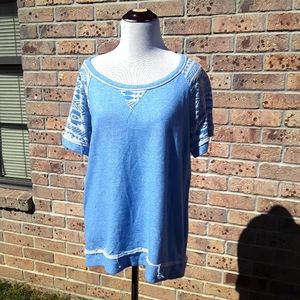 New Directions sheer sleeve cut out back sweater